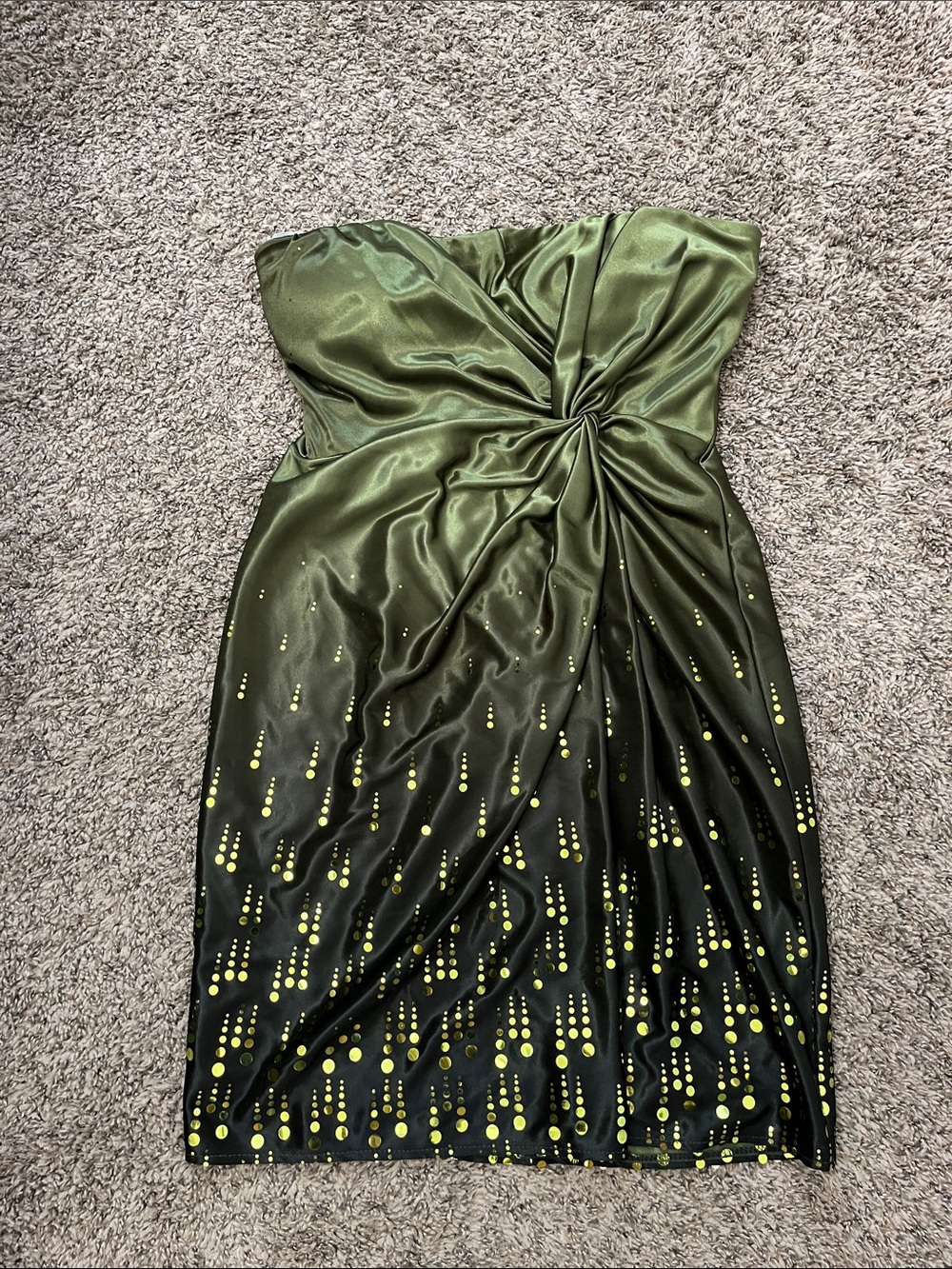 🍀 Jump Olive Green Strapless Satin Dress with Green Sequin Dot Accents